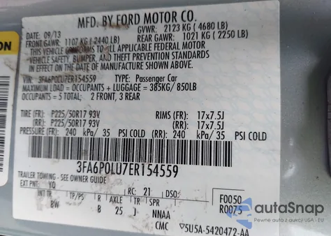 2014 Ford Fusion Hybrid Se from USA, damaged, VIN 3FA6P0LU7ER154559